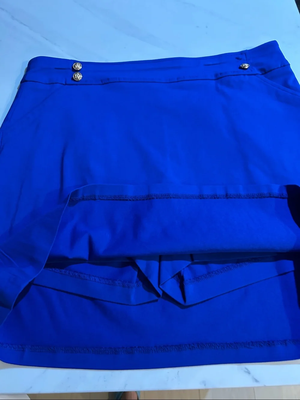 Coral Bay Royal Blue Mini Skirt with Gold Button Accents